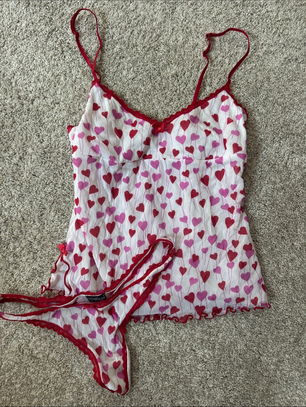 Cosabella Red & Pink Heart Print Camisole and Thong Set